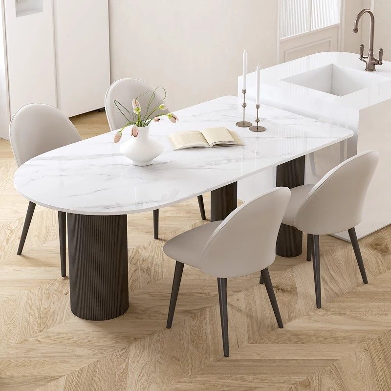 奶油风岩板岛台餐桌小户型吃饭桌罗马柱简约家用餐桌椅组合,淘宝优惠券,粉丝福利购,淘宝优惠卷