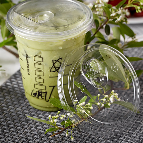 一次性98mm口径直饮盖斜口盖PET奶茶冷饮美式冰咖啡打包卡扣杯盖 - 图1