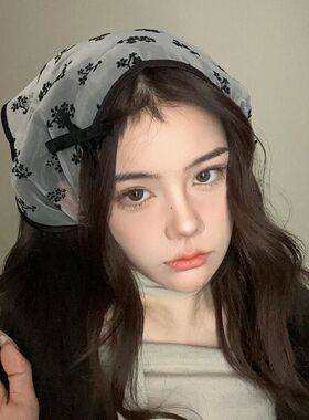 仙女气质风四季百搭三角巾头饰女
