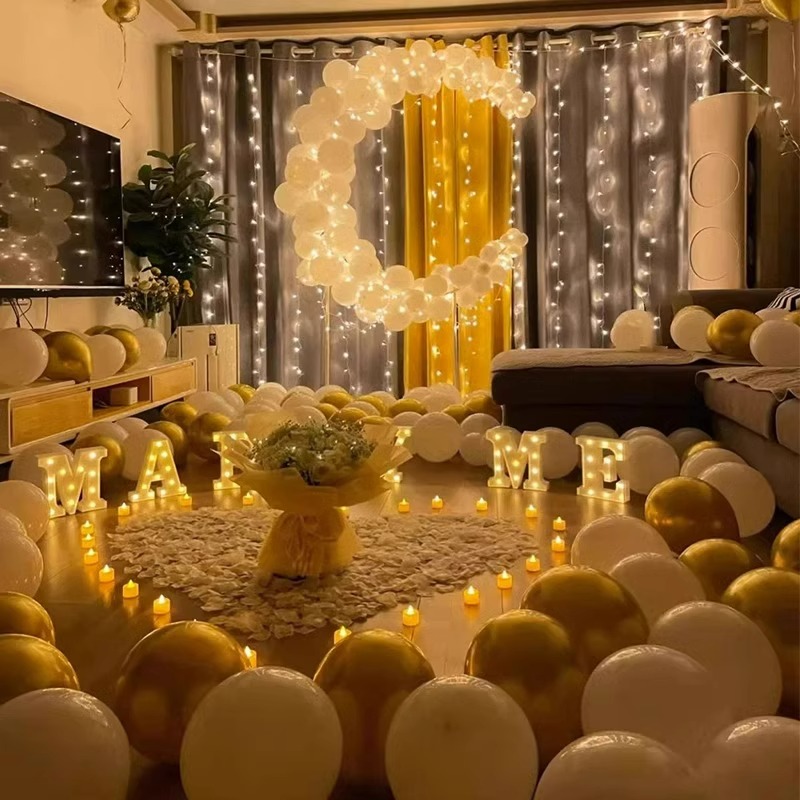 求婚室内布置场景惊喜浪漫表白生日场景气球卧室爱心造型气球套装 - 图2