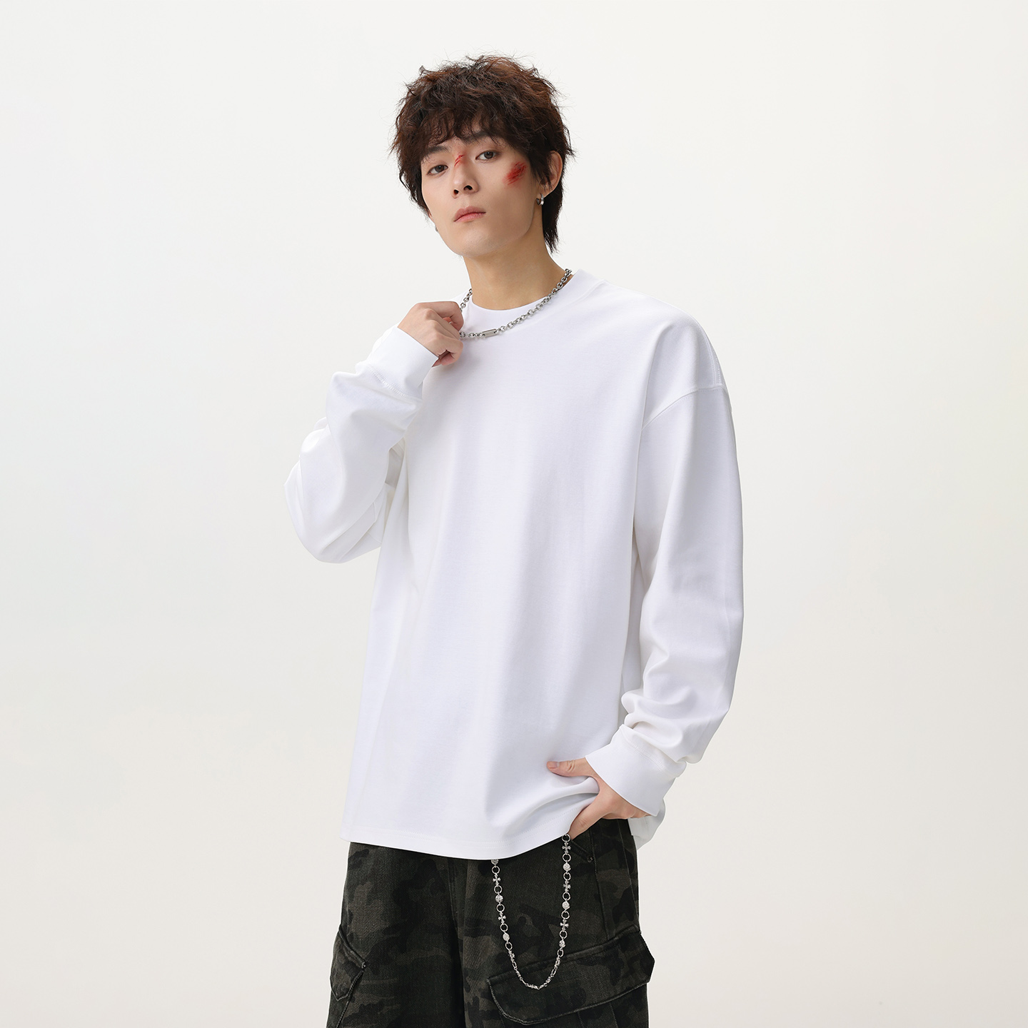 JIINOO香味微胶囊基础款圆领boxy长袖t恤男女简约纯色打底衫