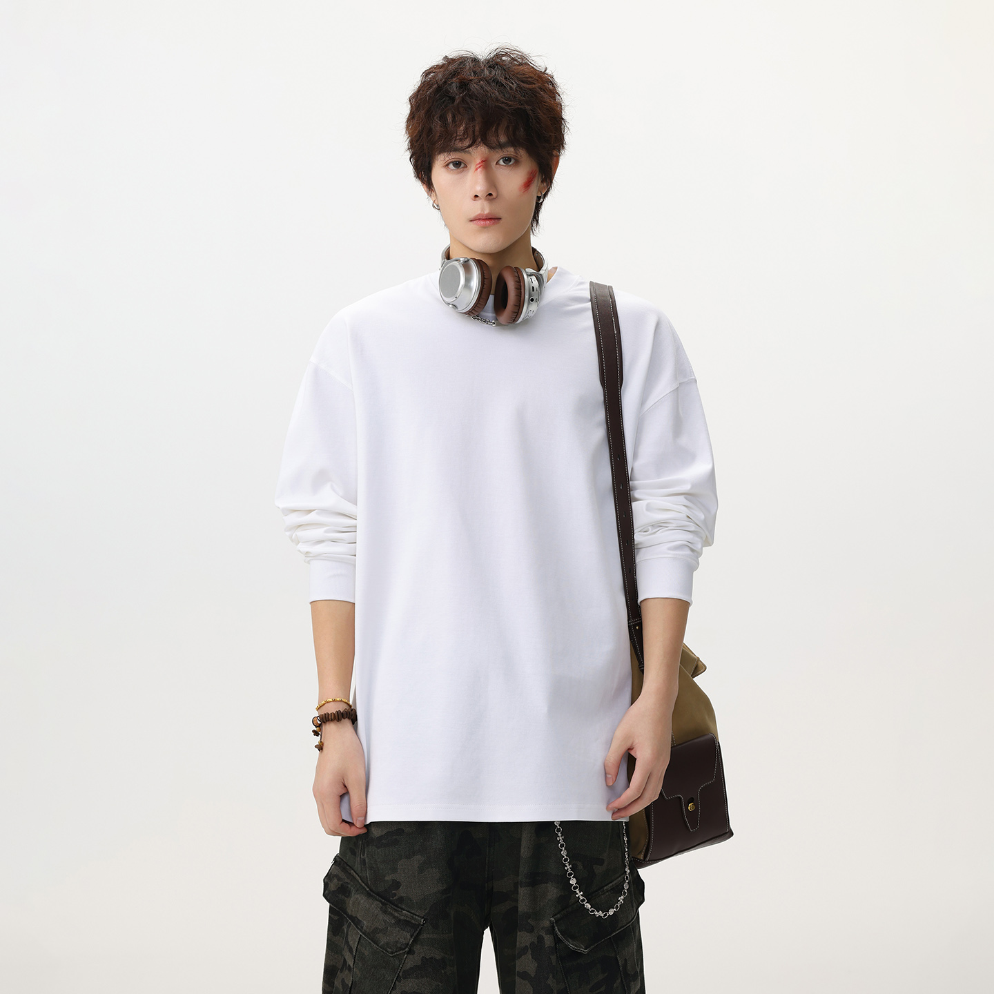 JIINOO香味微胶囊基础款圆领boxy长袖t恤男女简约纯色打底衫