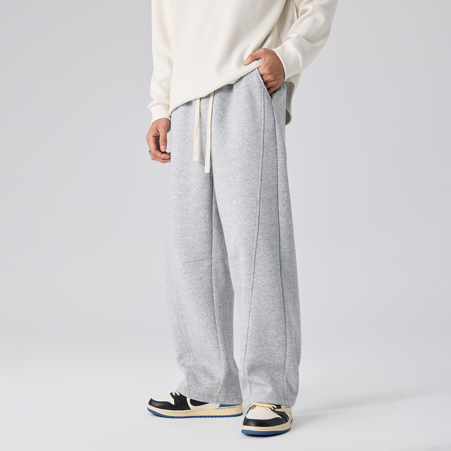 JIINOO新款重磅弯刀卫裤男美式潮牌宽松休闲直筒阔腿运动长裤子 - 图0