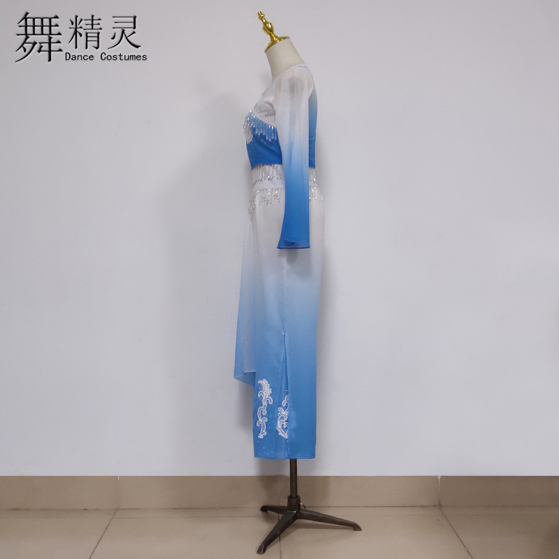 古典舞演出服桃李杯独舞临水舞蹈服飘逸剧目艺考服扇舞练功服定制-图1