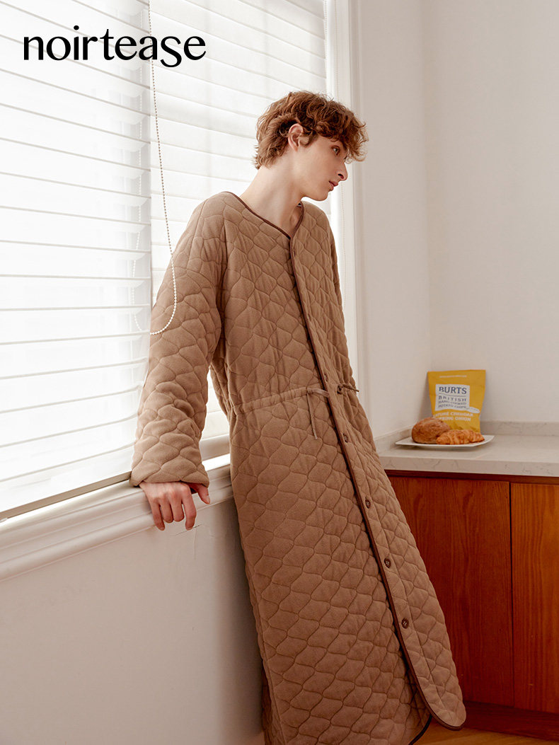 NoirTease冬季加绒加厚男士睡袍双面磨毛夹棉保暖中长款家居服,淘宝优惠券,粉丝福利购,淘宝优惠卷