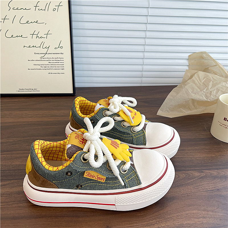 Yijun thick-soled round-toe denim canvas shoes for women 2025 winter new all-match sneakers small white shoes bread shoes