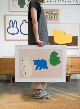 MILE ART韩国插画文艺清新海报动物主题儿童房组合装饰画进口画芯