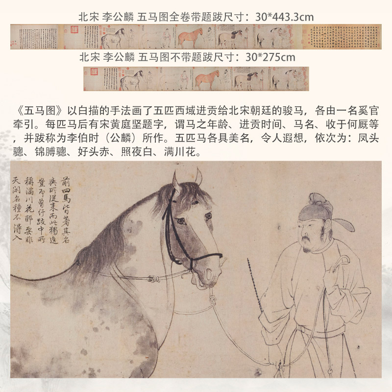 北宋李公麟五马图工笔马国画临摹画稿高清微喷客厅卧室书房装饰画_虎窝淘