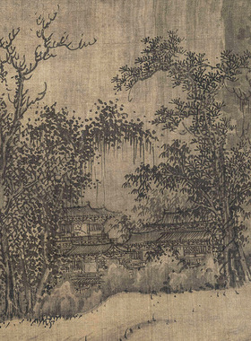 宋 巨然 溪山兰若图 国画真迹挂轴装裱客厅玄关竖轴装饰画稿临摹