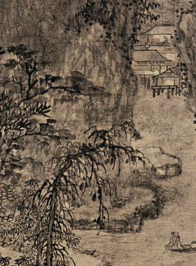 明 王绂 山亭文会图名家山水国画立轴客厅挂画高清艺术微喷复制品