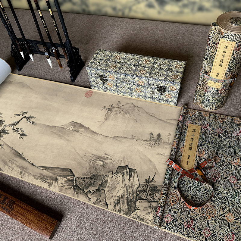 南宋夏圭溪山清远图真迹复制纸本山水画水墨画高清微喷客厅风景画,淘宝优惠券,粉丝福利购,淘宝优惠卷