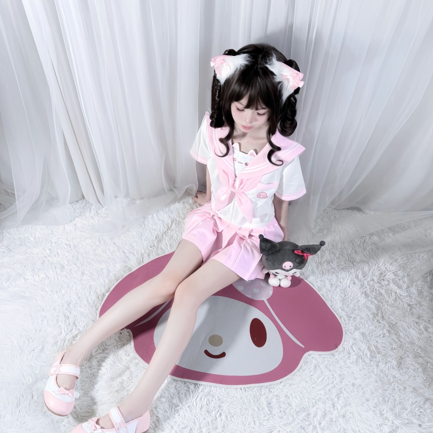 狐兔JK原创甜喵奶芙萌款水手服短袖短裙学院风甜美制服套装女 - 图1