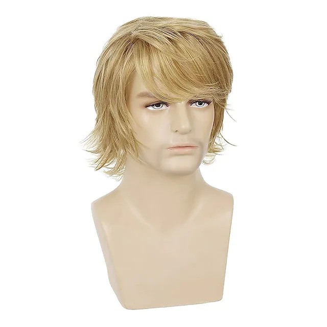 wig men's head cover short curly hair 欧美风金色短卷假发男 - 图3