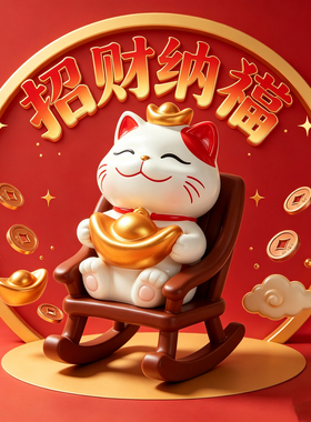 摇椅招财猫摆件办公桌祈福工位桌搭招财猫送礼乔迁礼物礼物桌搭配