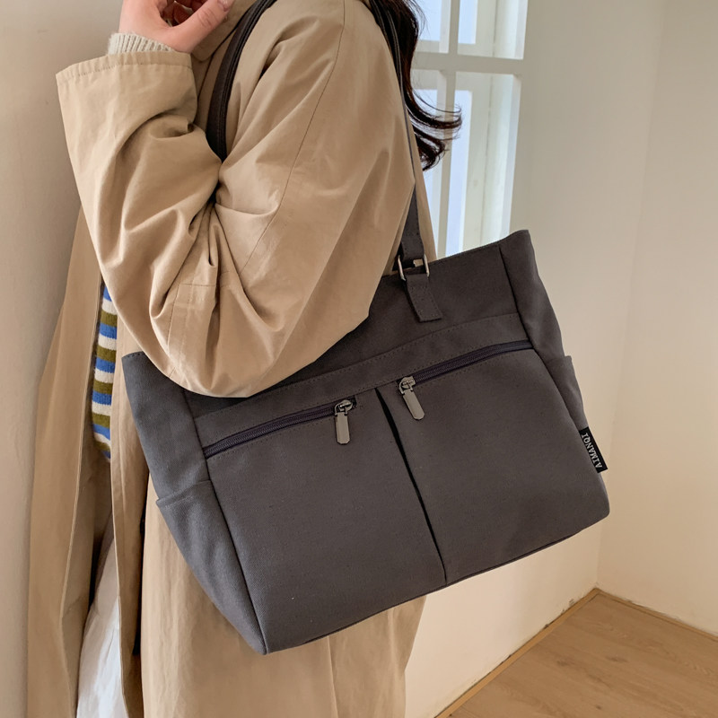 简约纯色百搭帆布托特包包女大容量手提袋学生上课休闲通勤单肩包,淘宝优惠券,粉丝福利购,淘宝优惠卷