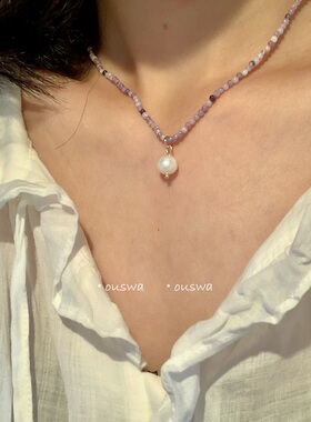 ouswa项链锁骨链原创天然石珍珠
