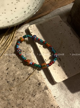 原创手作彩虹糖彩色串珠手链