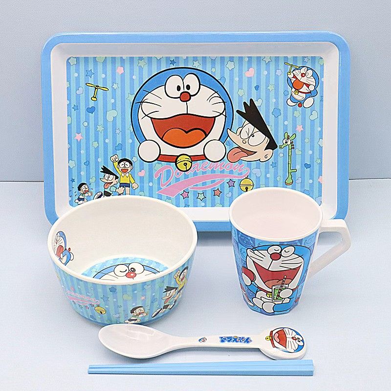 叮当猫可爱饭碗杯勺餐具套装大学生宿舍儿童家用防摔食品级吃饭碗