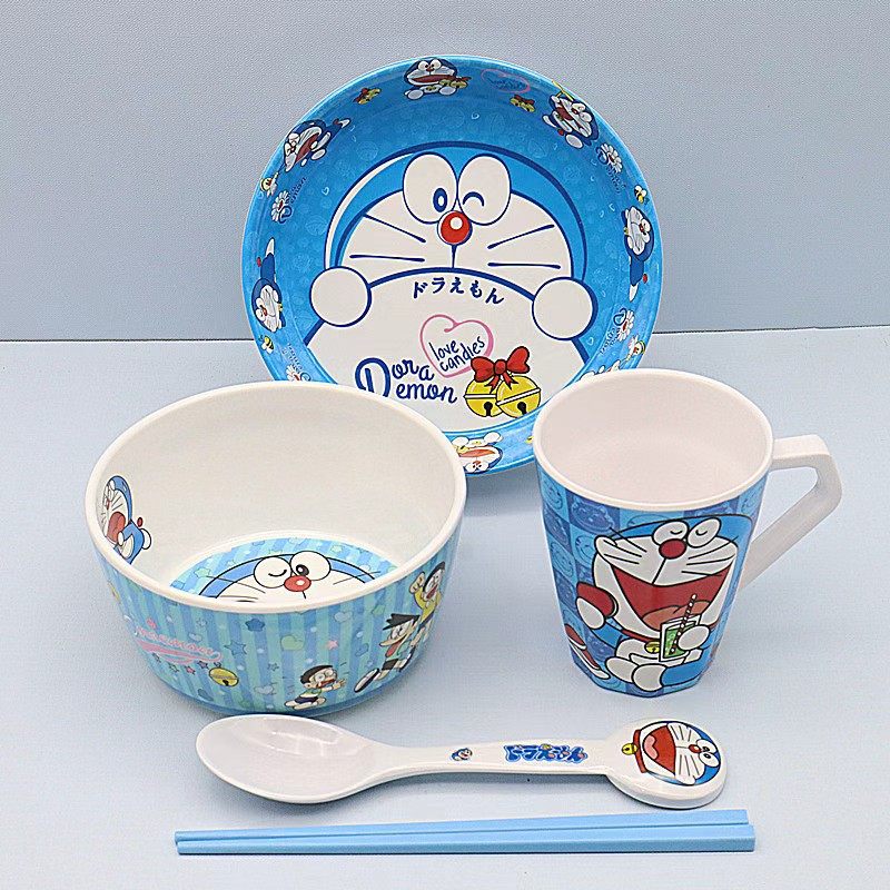 叮当猫可爱饭碗杯勺餐具套装大学生宿舍儿童家用防摔食品级吃饭碗