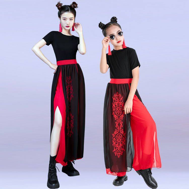 元旦芒种古典男女长短袖中国风扇子现代舞儿童爵士舞蹈套装演出服 - 图1