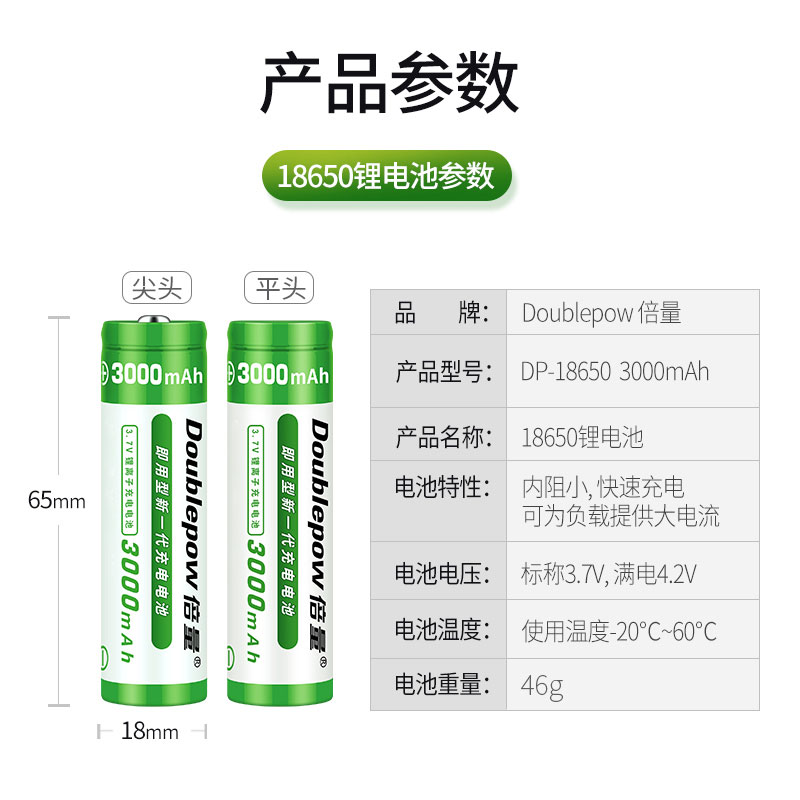 倍量18650锂电池大容量3.7v4.2v手电筒26650可充电充电器小风扇