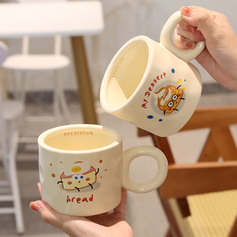 奶fufu颜值马克杯家用早餐杯咖啡杯卡通陶瓷水杯学生情侣杯子-图0