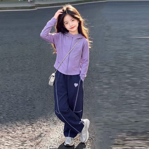 女童套装春秋儿童休闲运动服学生卫衣外套弯刀裤子女孩两件套大童 - 图1