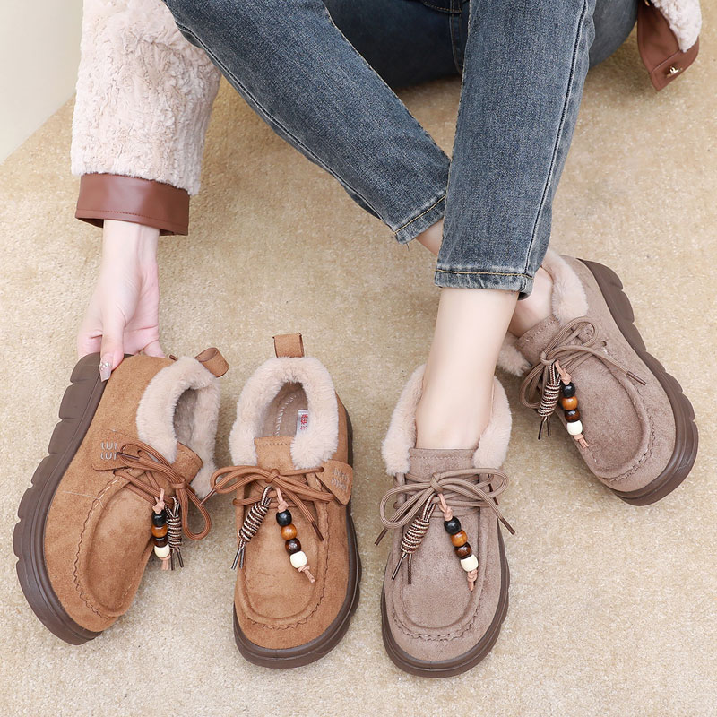 雪地靴厚底女2025冬季新款加绒加厚保暖棉鞋复古勃肯乐福鞋毛毛鞋 - 图0