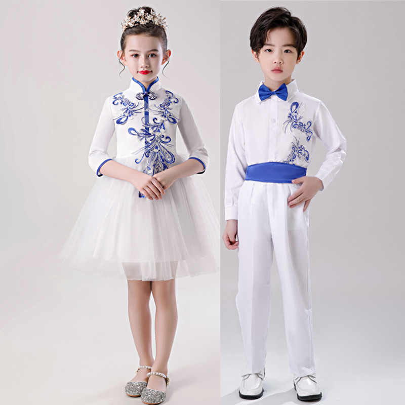 儿童青花瓷演出服中小学生大合唱朗诵比赛表演服中国风女童古筝服-图2
