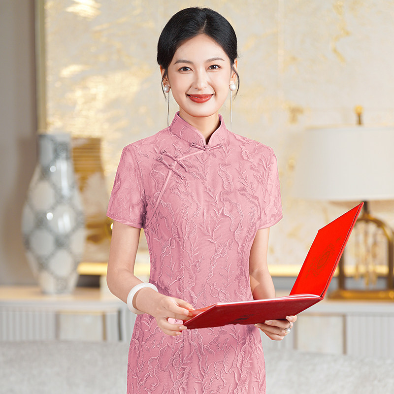 旗袍夏季新款女蕾丝中长款喜婆婆婚宴妈妈装礼服喜服平时可穿改良 - 图1