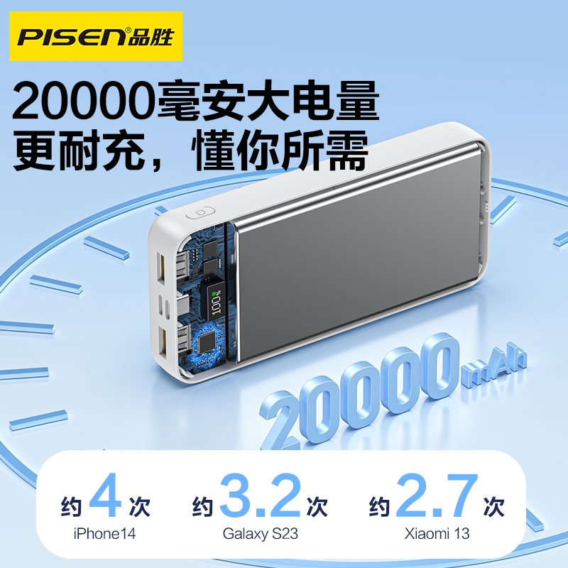 品胜充电宝超级快充22.5w20000毫安移动电源适用于小米苹果超大容量充电宝type-c接口充电正品-图2