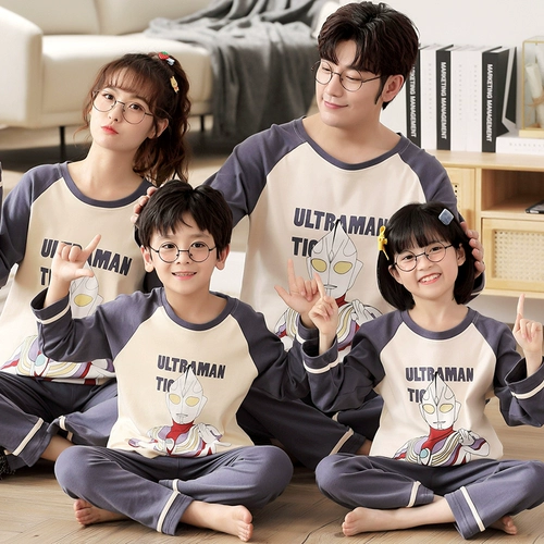 Пижама, хлопковый демисезонный детский мультяшный лонгслив, комплект, семейный стиль