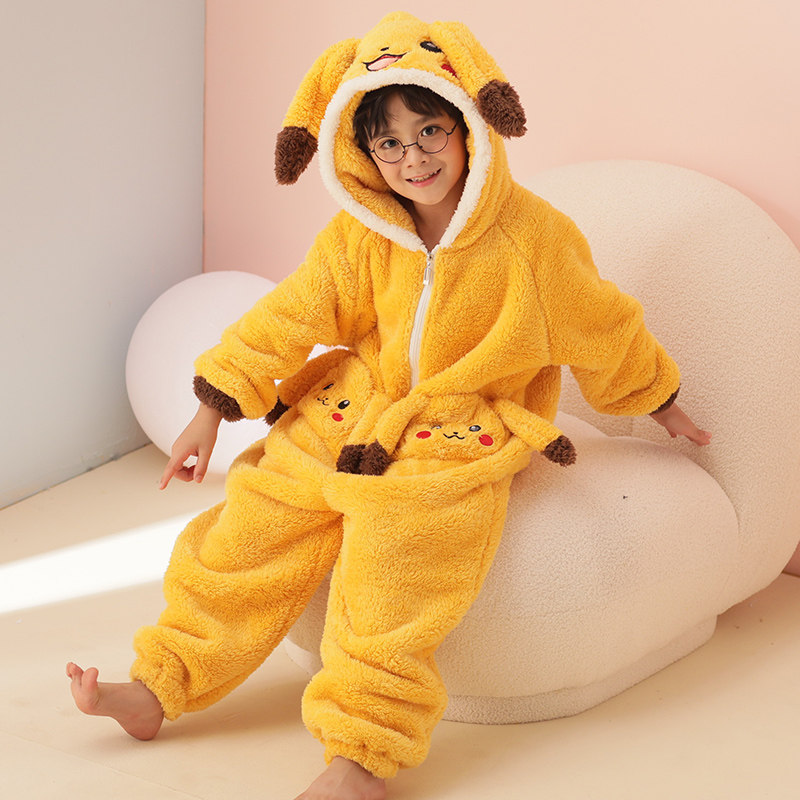 皮卡丘连体男童秋冬季法兰绒睡衣 珊妤睡衣/家居服套装