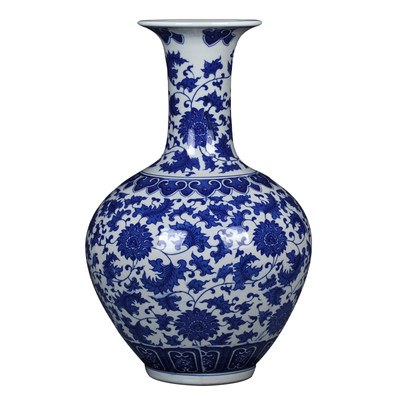 景德镇陶瓷器缠枝莲大号青花瓷花瓶花插装饰品工艺家居客厅摆件 虎窝淘