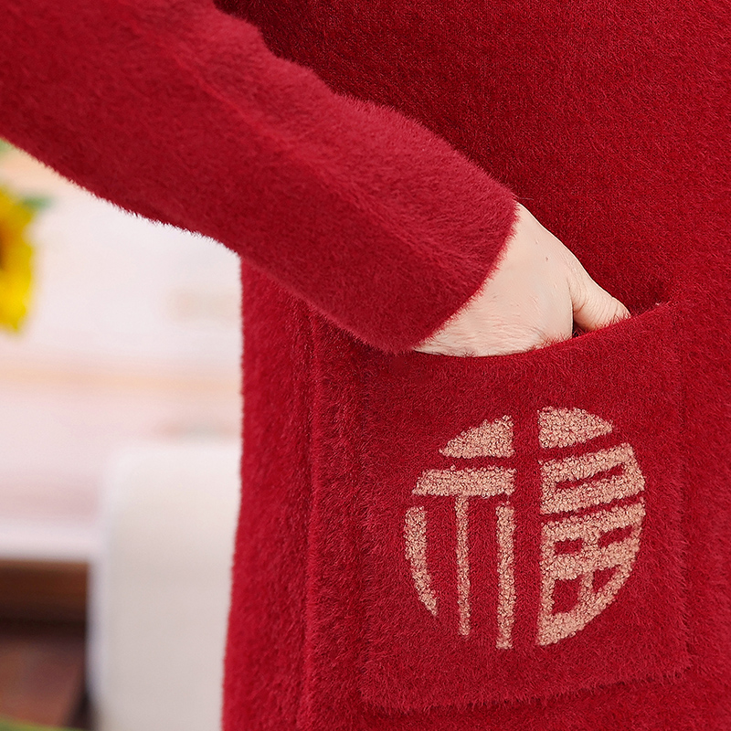 妈妈秋冬装水貂绒外套中老年人女装奶奶装毛衣老人衣服老太太开衫