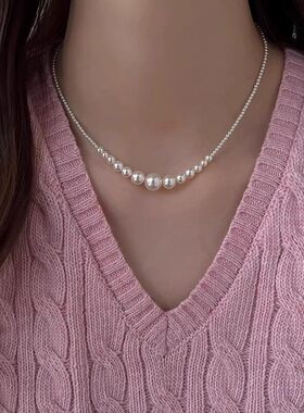大小珠渐变珍珠项链颈链女款
