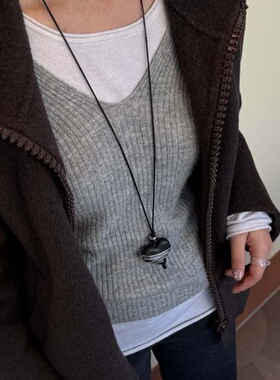 高级感银包黑檀木爱心吊坠项链