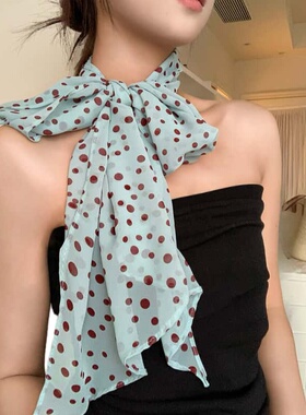 韩系气质波点长条丝巾女春夏季