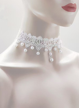 流苏长款珍珠吊坠项链蕾丝颈饰复古民族风配饰脖子饰品颈带颈链