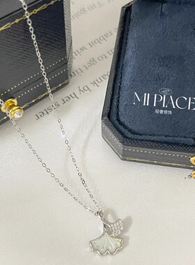 三生有幸银杏叶纯银贝母项链