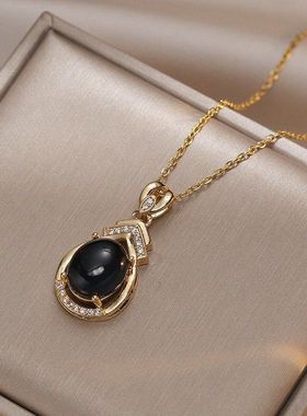 项链女 日韩风时尚新款感温石变色炫彩宝石吊坠小众钛钢项链