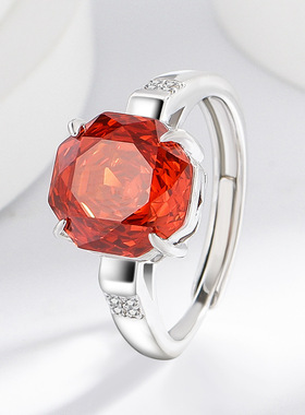 直播热销玫瑰切戒指女镶嵌彩宝爆闪高碳钻帕帕拉恰首饰品