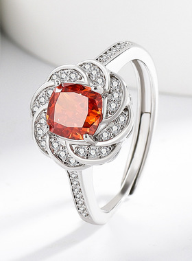 直播热卖彩宝冰花切花冠戒指女爆闪高碳钻帕帕拉恰时尚个性首饰品