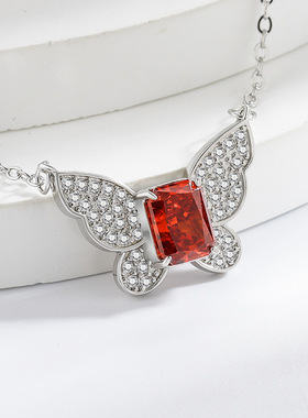 抖音热卖彩宝冰花切蝴蝶项链女高碳钻镀真金吊坠直播跨境一件代发