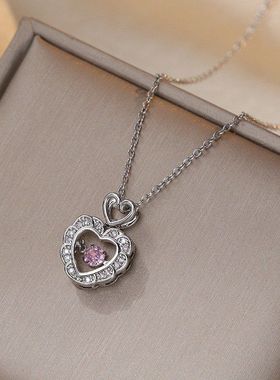 项链女网红甜美爱心灵动锆石小众时尚新款设计感气质吊坠钛钢项链