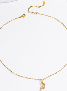 项链女跨境欧美风月亮星星设计时尚钛钢爱心锆石耳环套装饰品项链