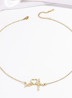 项链女跨境新款心电图爱心项链女简约个性吊坠项链心跳心形锁骨链