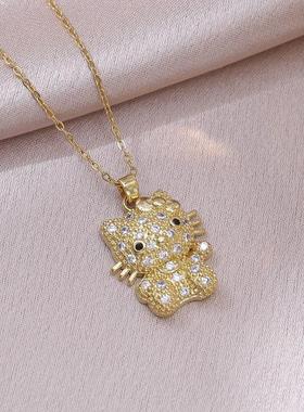 项链女 时尚跨境新款猫咪项链嘻哈潮流微镶锆石锁骨链可爱项饰女