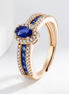 香槟真金彩宝仙女式百搭开口戒指