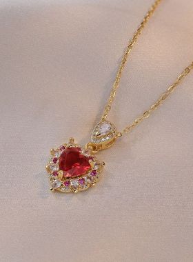 项链女网红爱心锆石花朵小众时尚新款设计感吊坠气质套装钛钢项链